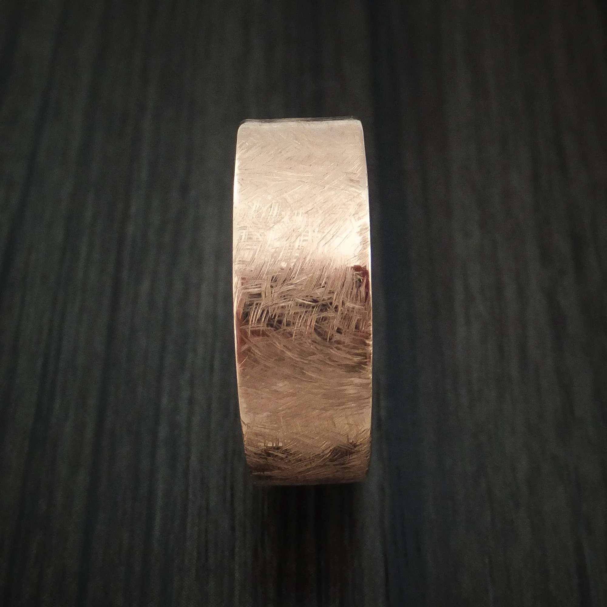 14K Rose Gold Men's Band with Distressed Finish and Koa Wood Sleeve Custom Made