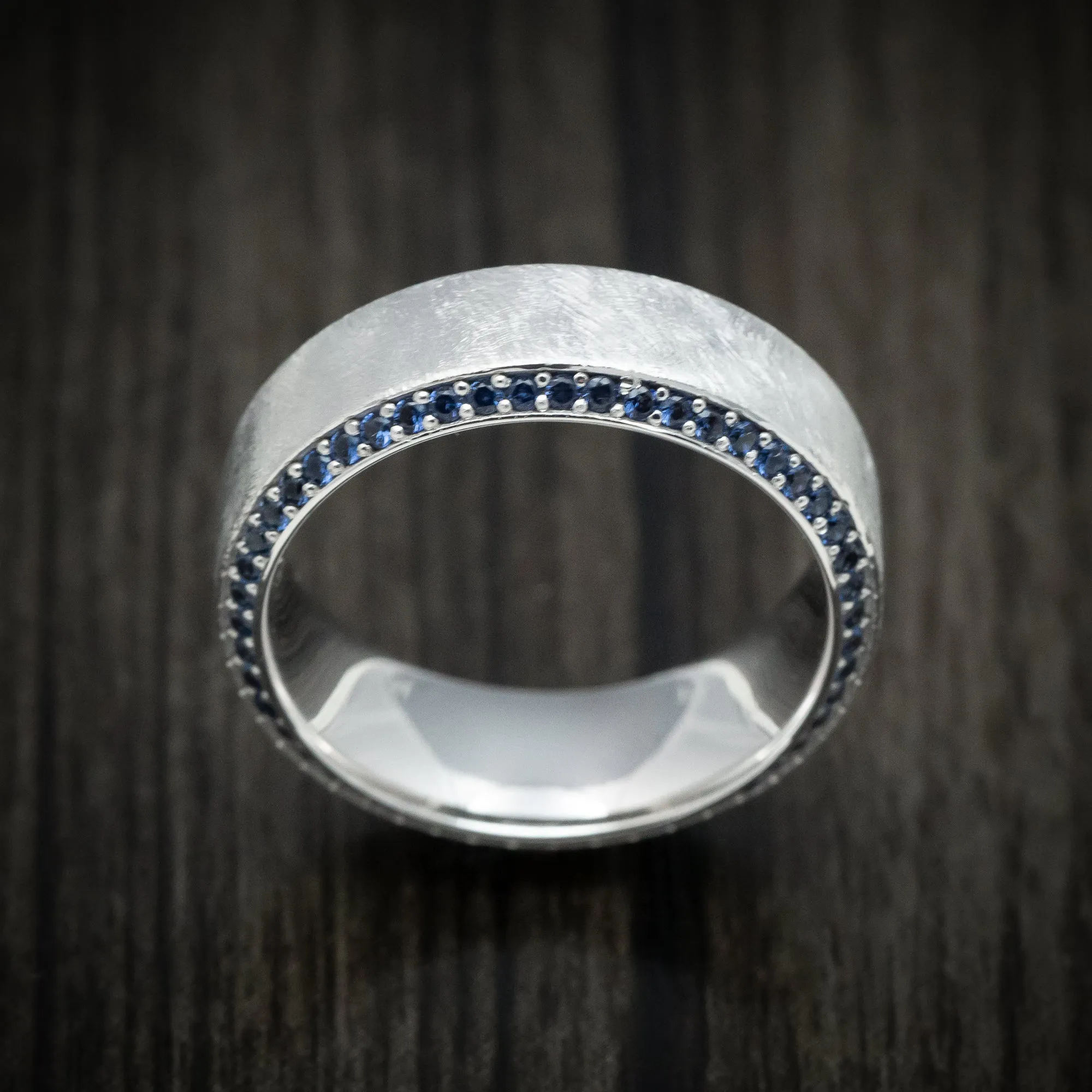 14K White Gold and Eternity Sapphire Men's Ring