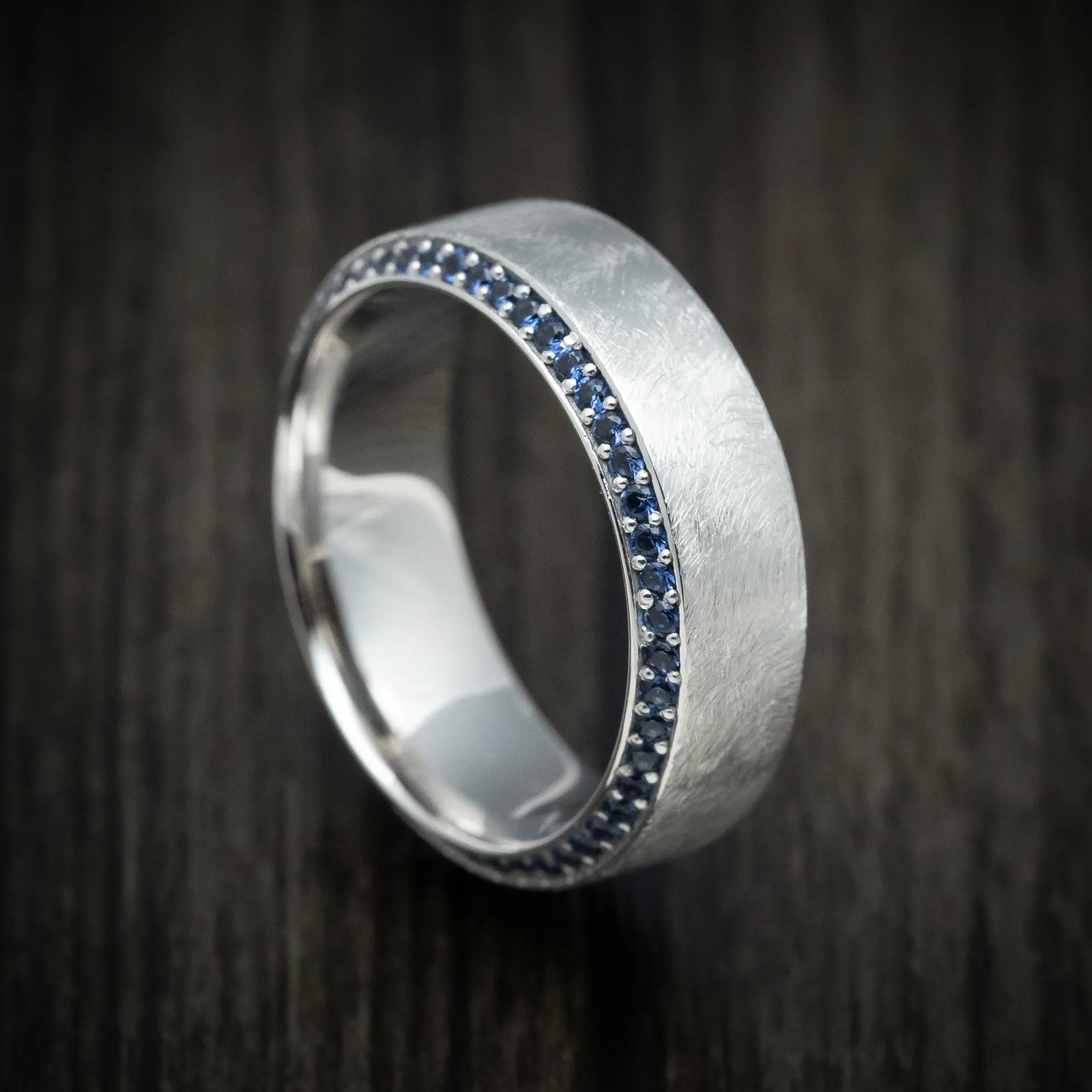 14K White Gold and Eternity Sapphire Men's Ring