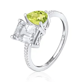 14K White Gold Peridot And White Topaz Toi Et Moi Ring