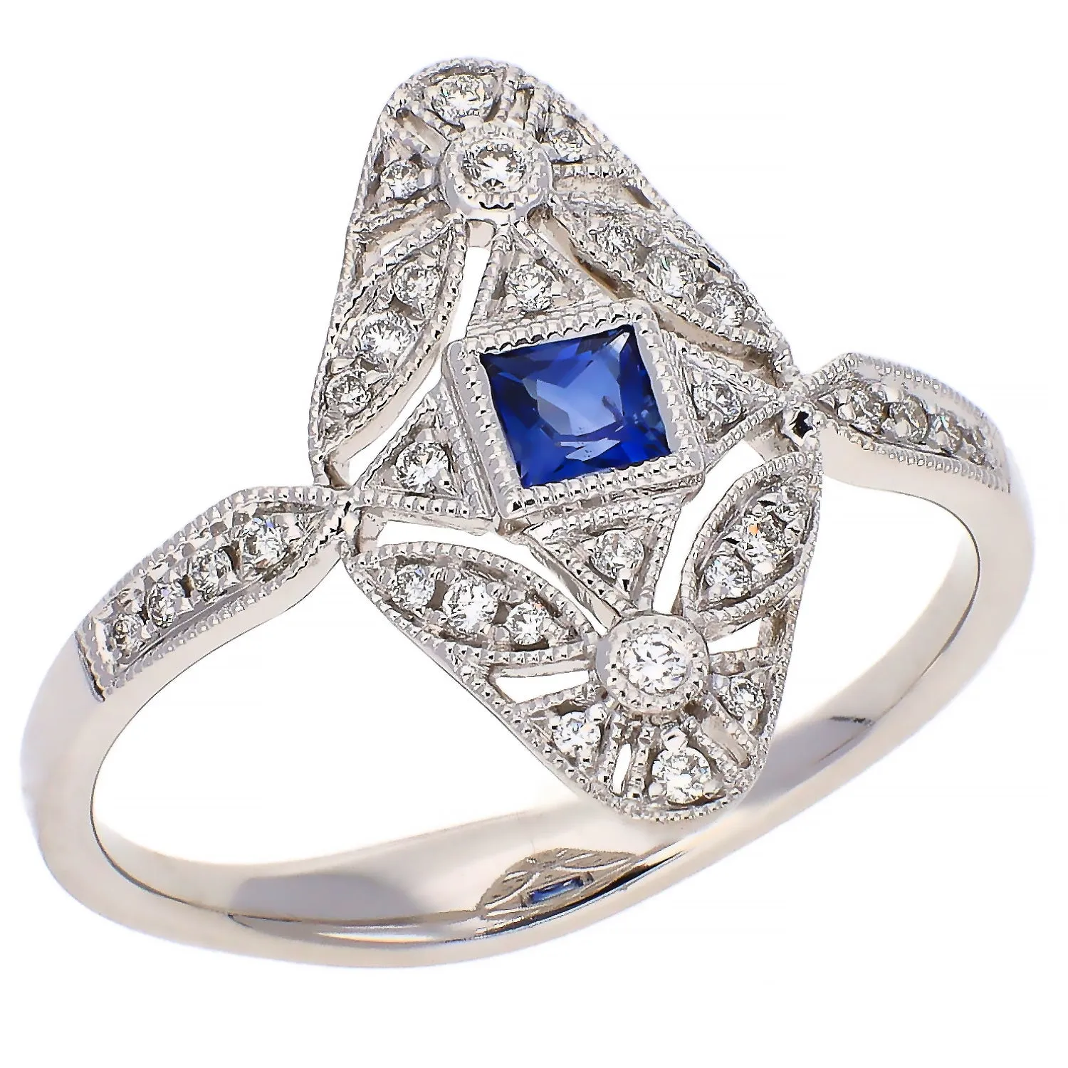 14K White Gold Sapphire and Diamond Ring