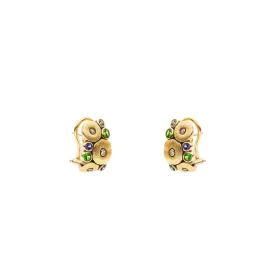 18 Karat Yellow Gold Orchard Huggie earrings with Tsavorites, Blue Sapphires and Diamonds