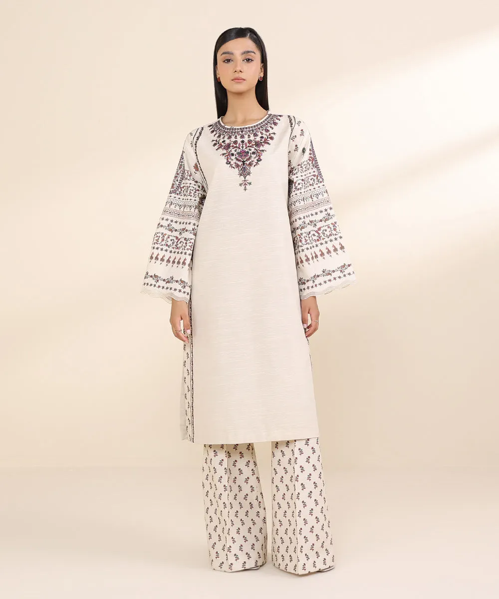 2 Piece - Embroidered Light Khaddar Suit