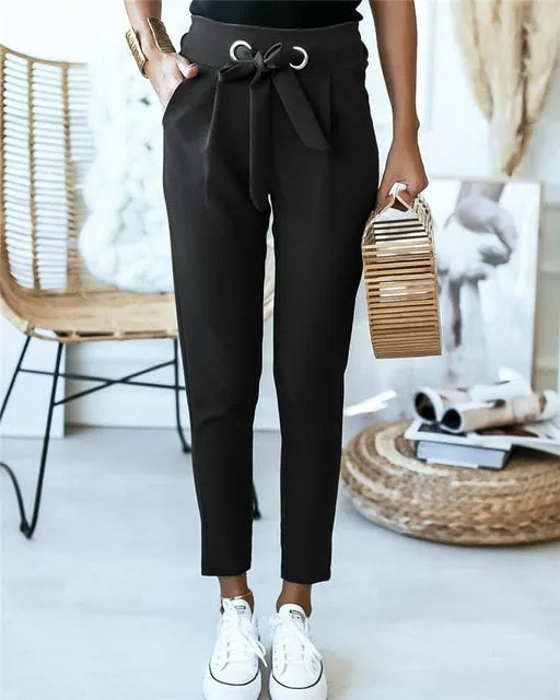 2021 England Style Women Pencil Pants High Waist Slim Hips Sizes S - XL