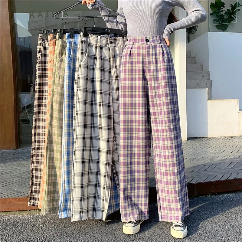 2021 New!!!  Women's Pants Street Fashion Plaid Straight Wide Leg Pant Sizes S - 4XL