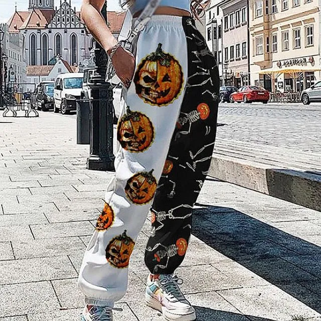 2021 New!!! Women's Skull Pattern Print Harajuku Sport Trouser Casual Streetwear Sweatpants Size 3XL