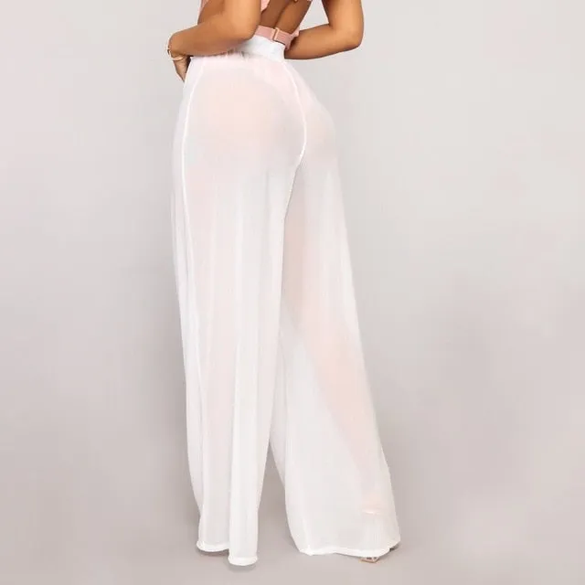 2021 Women's See Through Boho  Long Loose Mesh Wide Leg Beach Sheer Pants Sizes S - 2XL