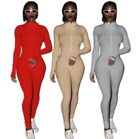 2021 Women's Streetwear  Jumpsuit Long Sleeve Skinny Rompers Sizes XS - 2XL