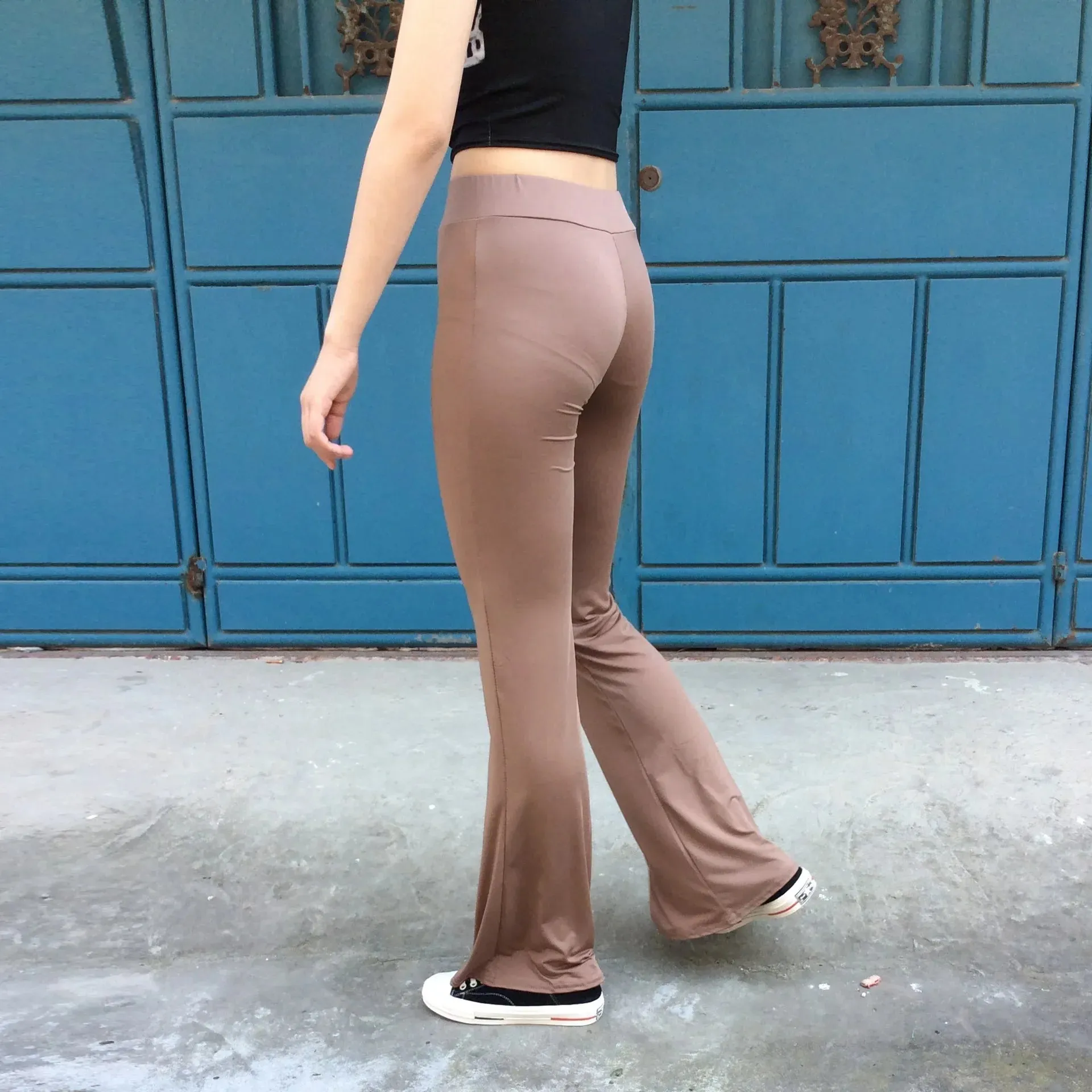 2024 Color High Elastic Bell-bottom Pants