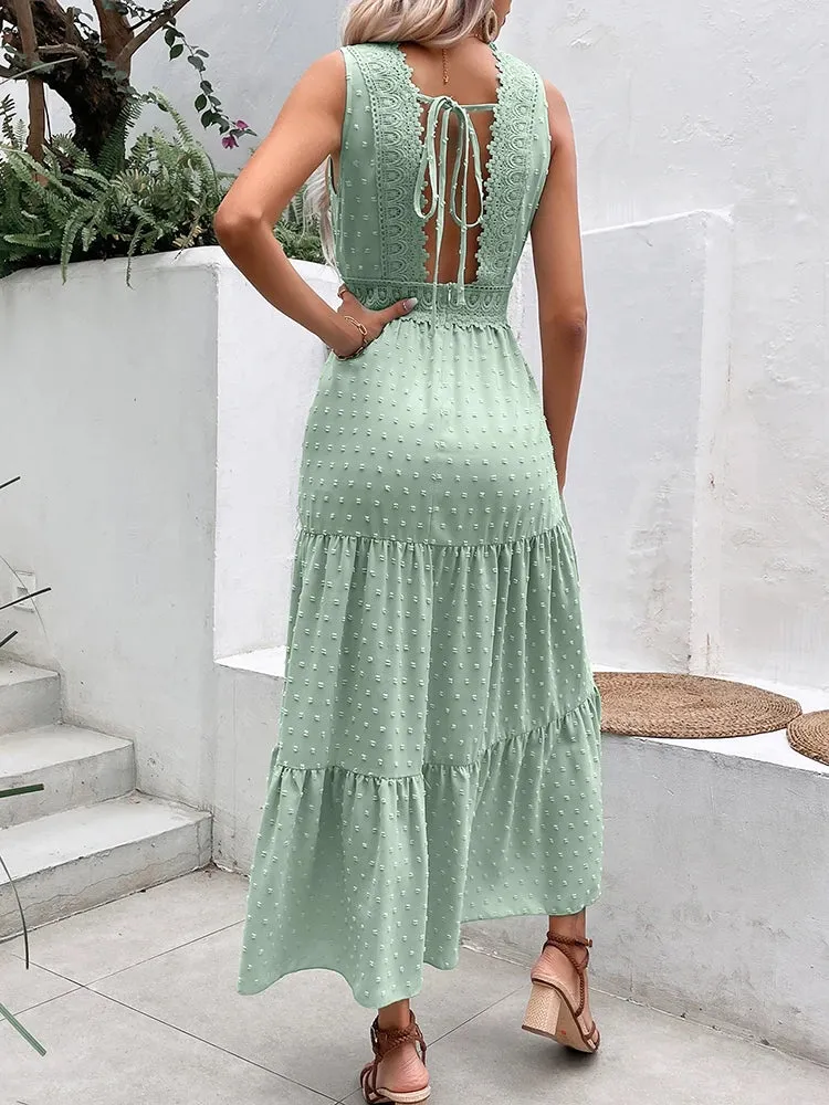 2024 Sexy Backless Sleeveless Lace Ruffle Boho Dress