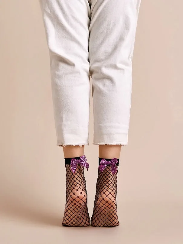 2pairs Bow Tie Decor Fishnet Socks