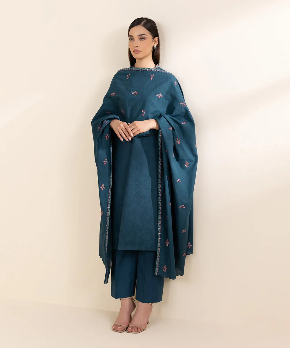 3 Piece - Embroidered Cotton Jacquard Suit