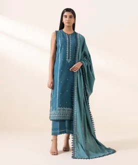 3 Piece - Embroidered Cotton Jacquard Suit