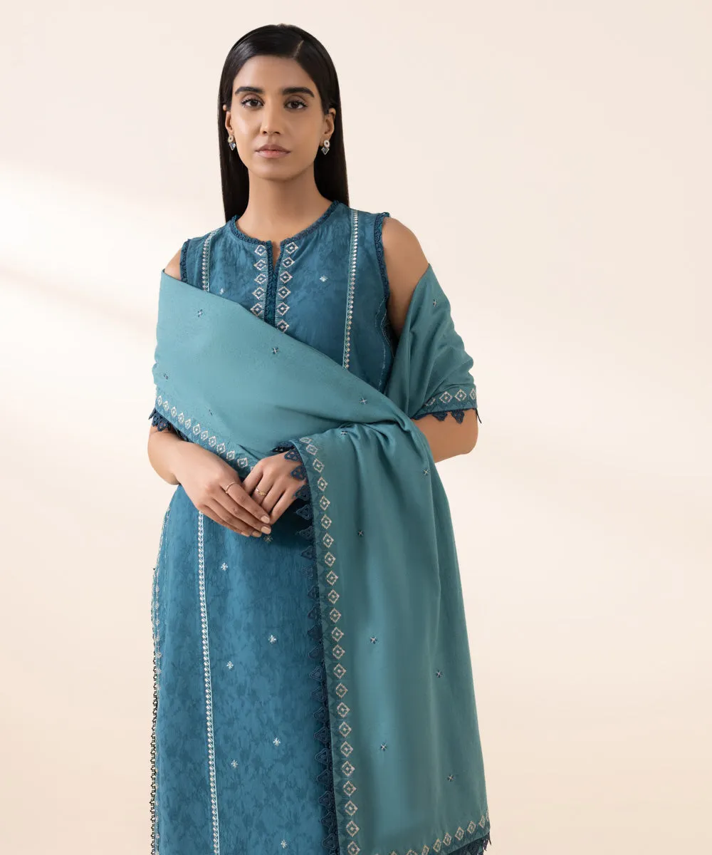 3 Piece - Embroidered Cotton Jacquard Suit