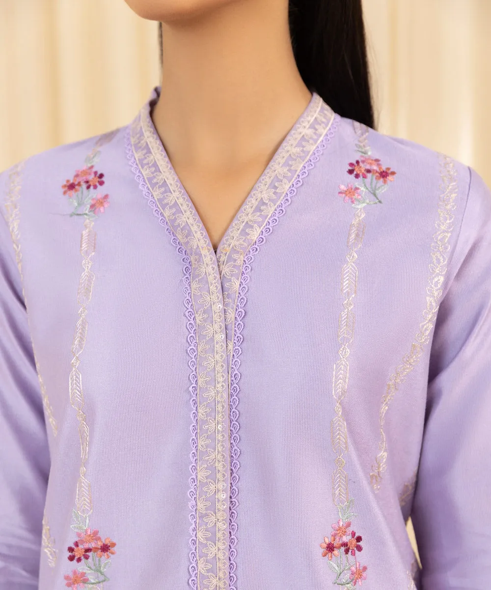 3 Piece -  Embroidered Cotton Net Suit