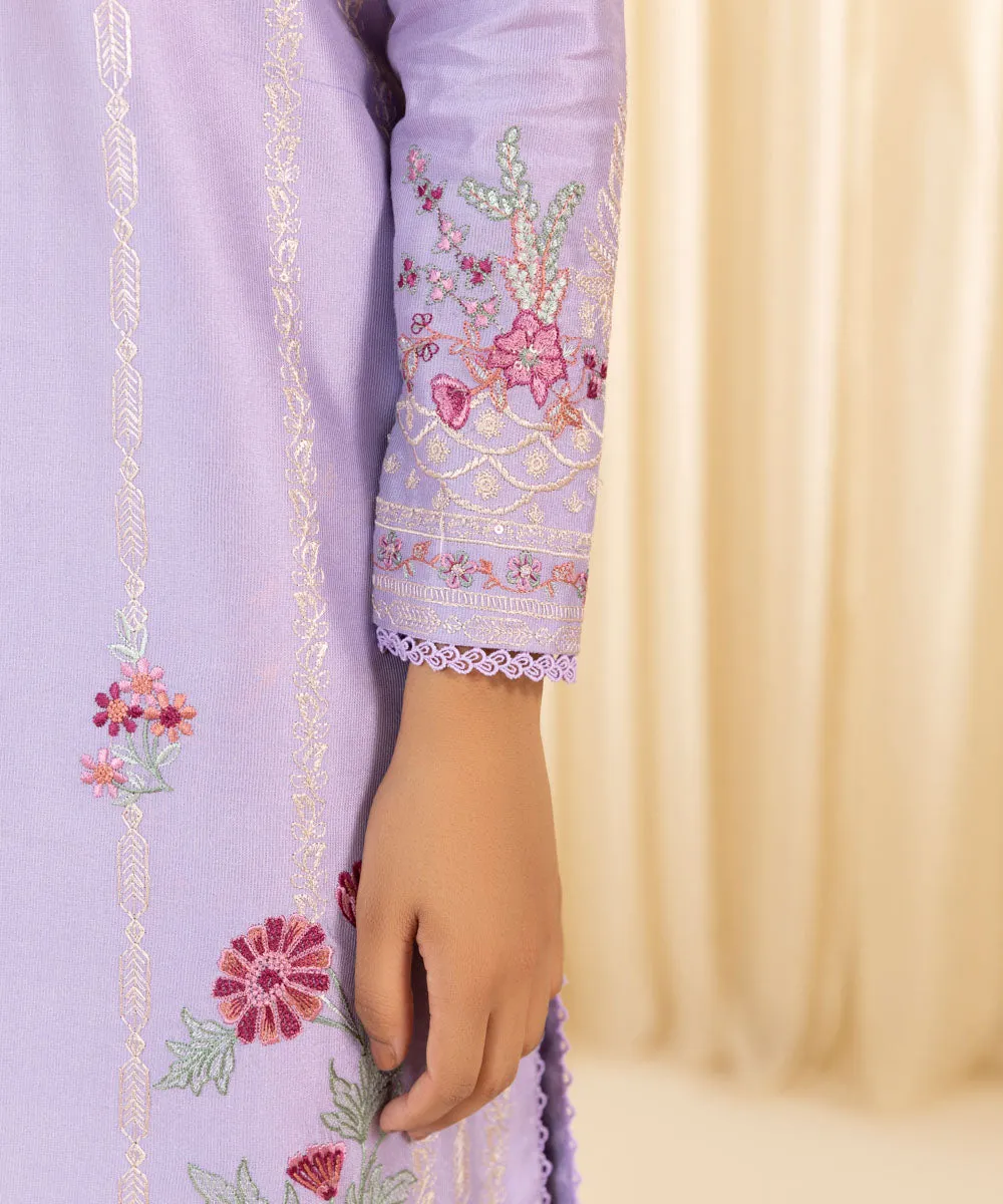 3 Piece -  Embroidered Cotton Net Suit