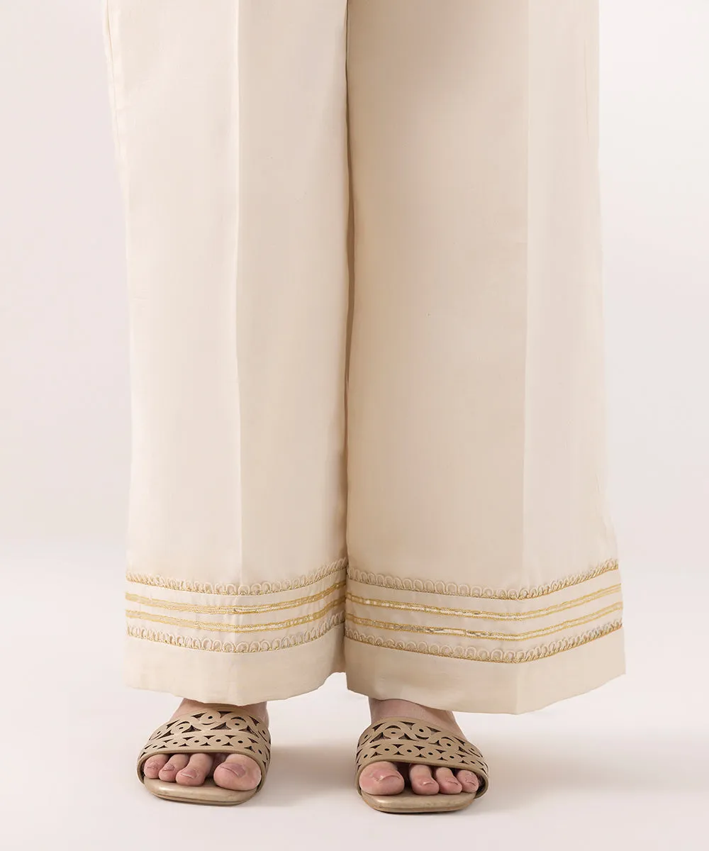 3 Piece - Embroidered Cotton Satin Suit