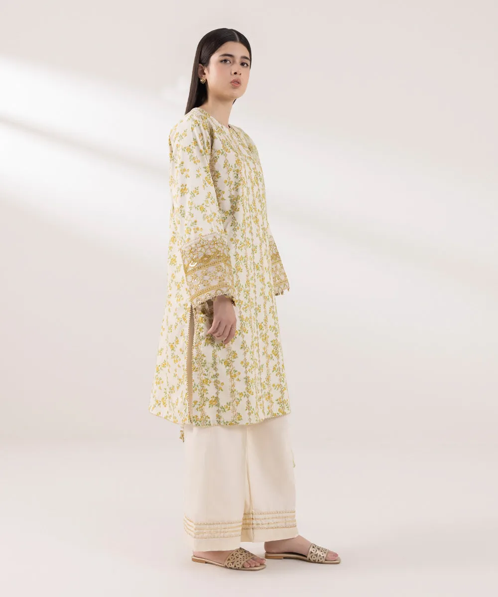 3 Piece - Embroidered Cotton Satin Suit