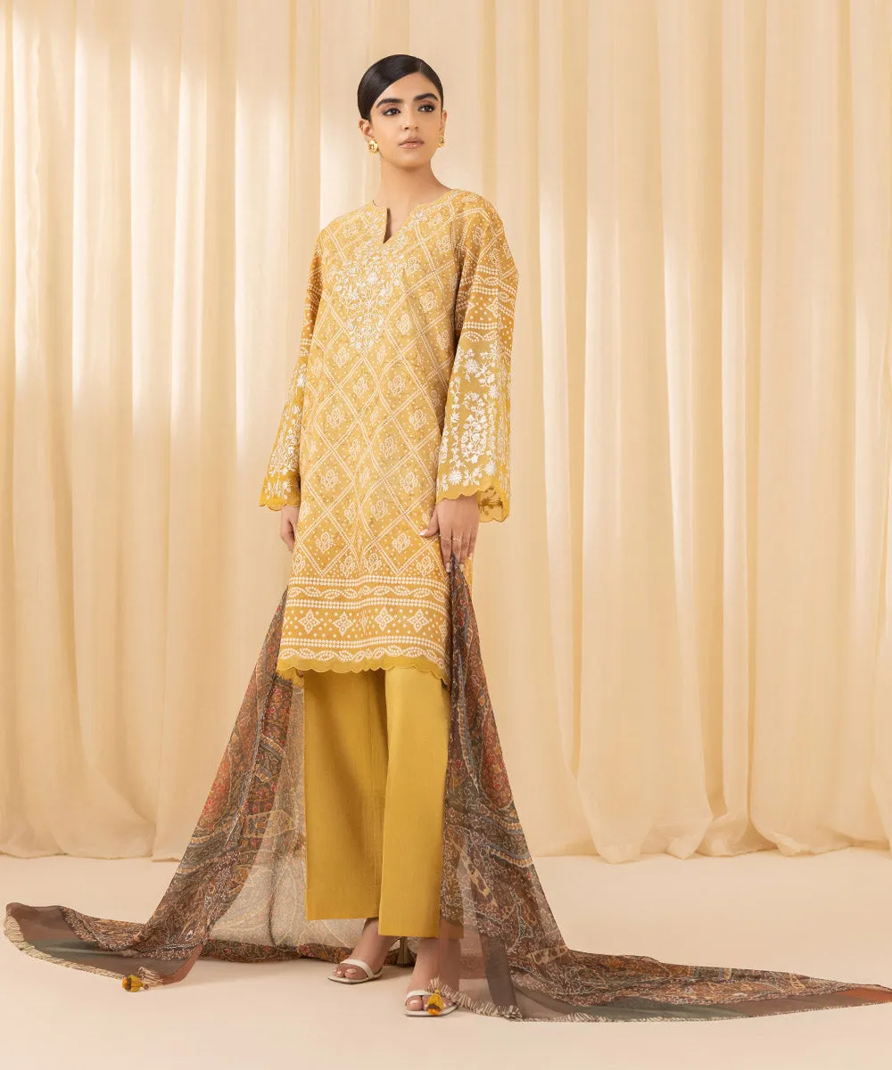 3 Piece -  Embroidered Cotton Viscose Suit