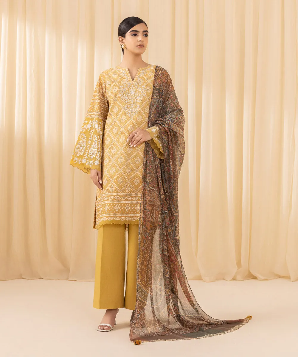 3 Piece -  Embroidered Cotton Viscose Suit