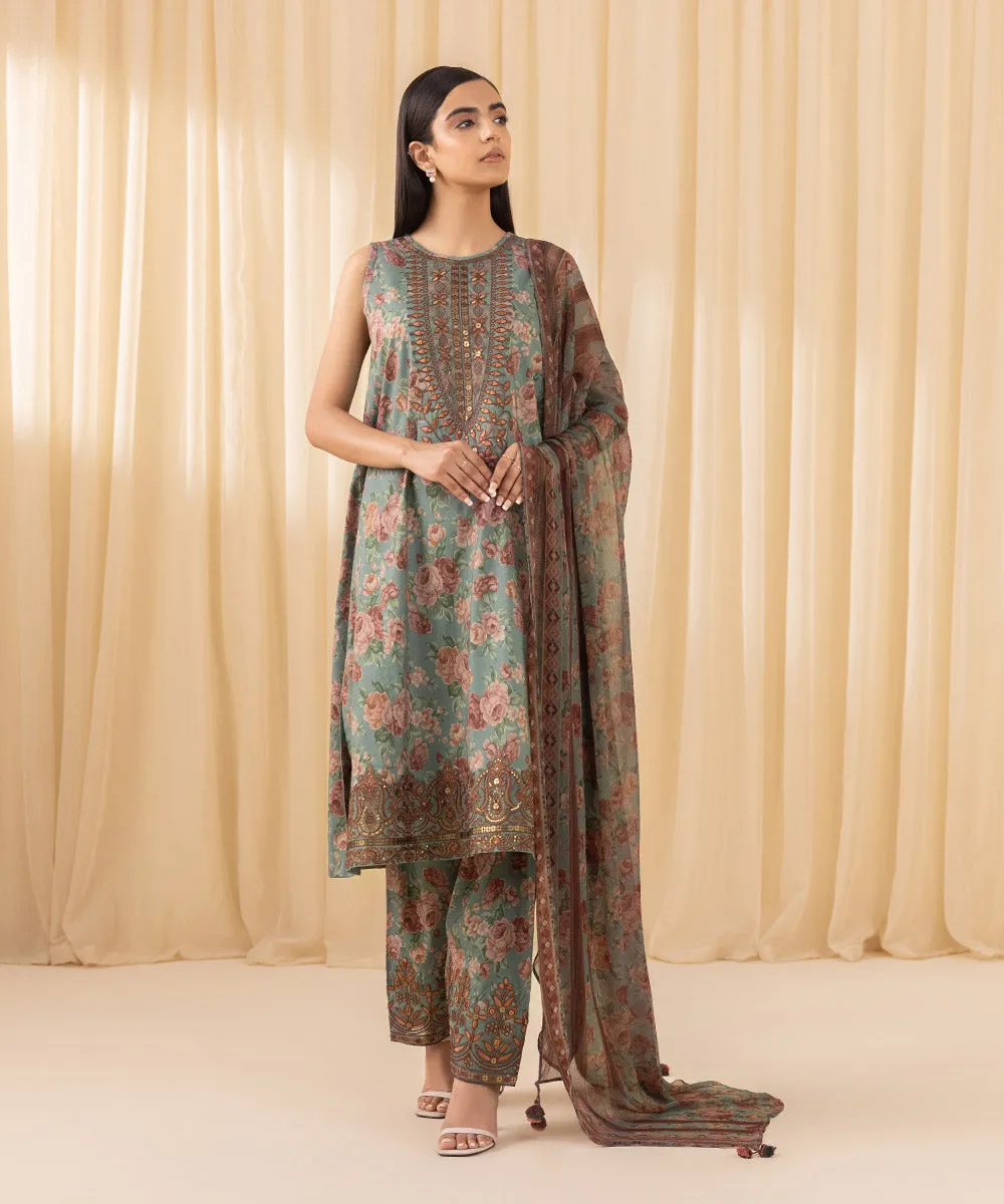 3 Piece -  Embroidered Cotton Viscose Suit