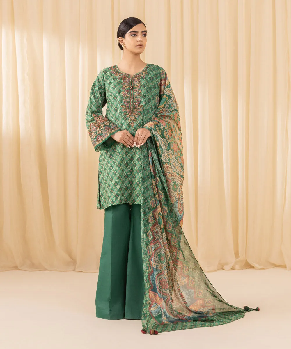 3 Piece -  Embroidered Cotton Viscose Suit