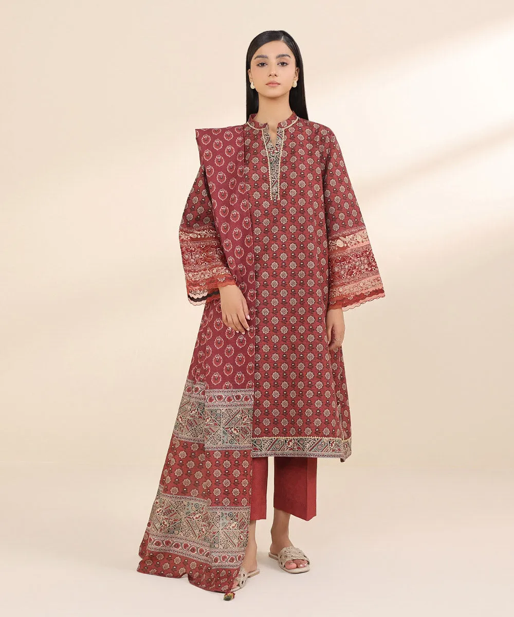 3 Piece - Embroidered Khaddar Suit