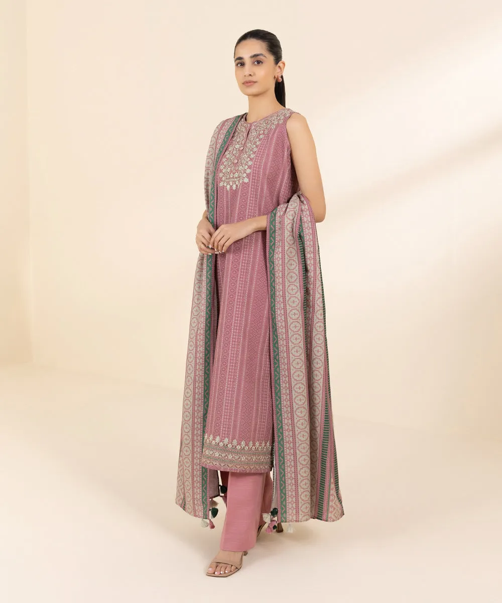 3 Piece - Embroidered Light Khaddar Suit