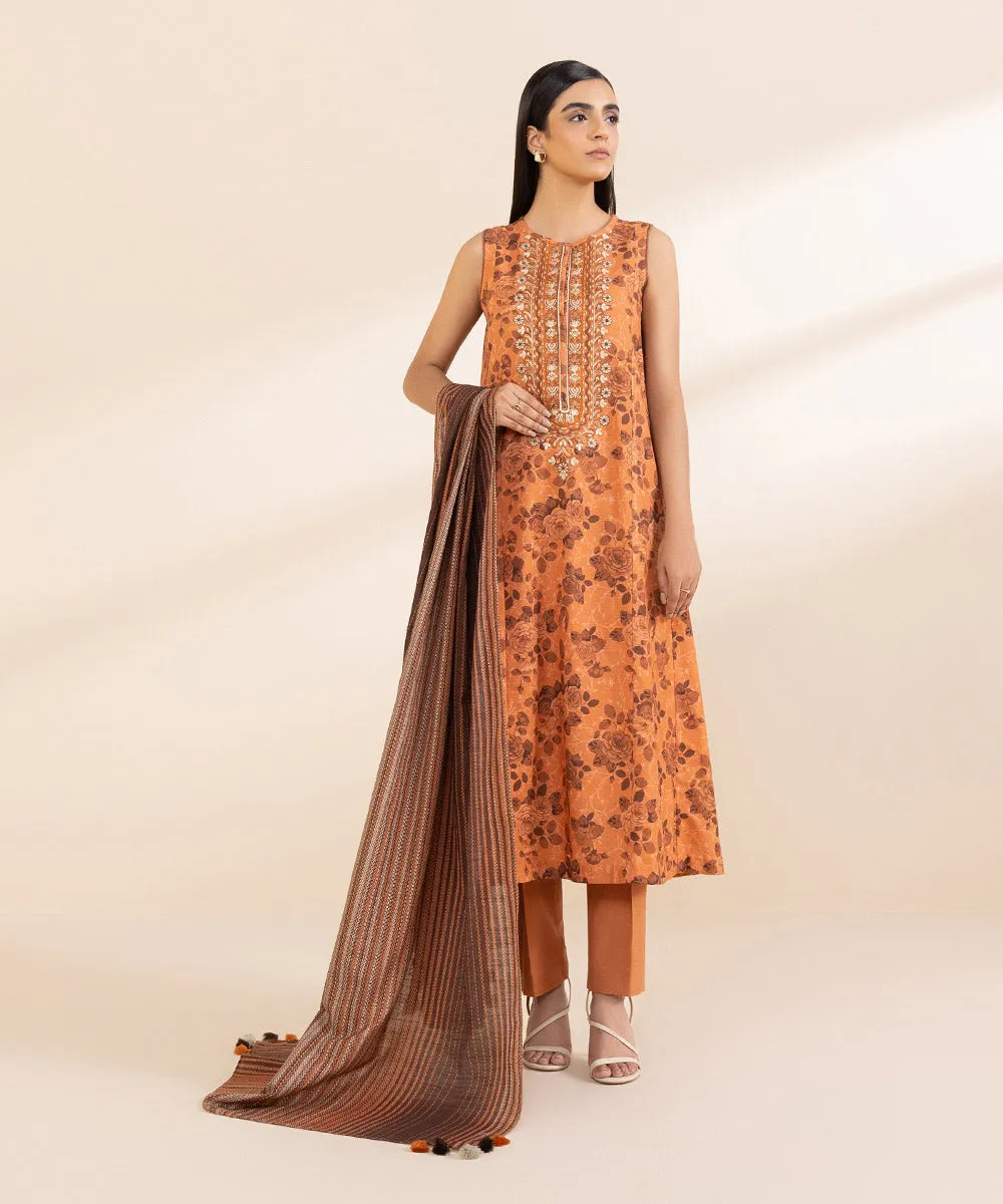 3 Piece - Embroidered Light Khaddar Suit