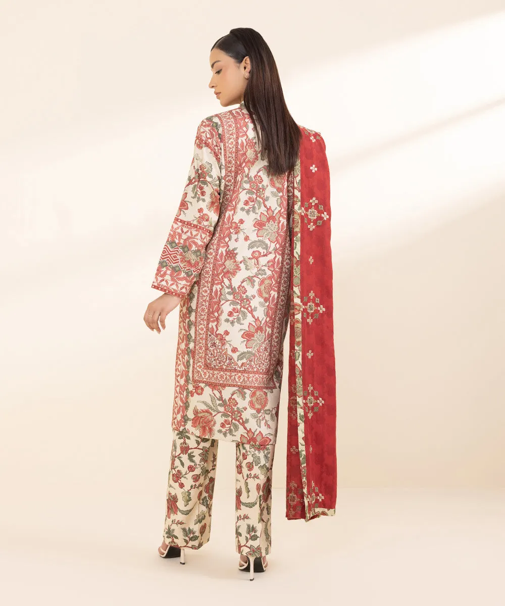 3 Piece - Embroidered Linen Jacquard Suit