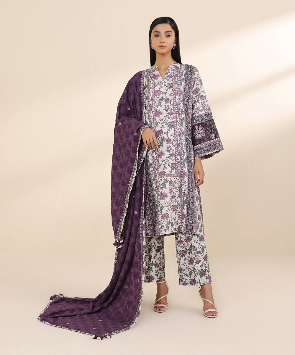 3 Piece - Embroidered Linen Jacquard Suit