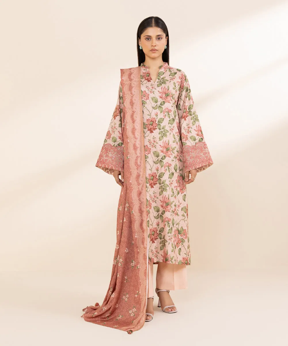 3 Piece - Embroidered Linen Suit