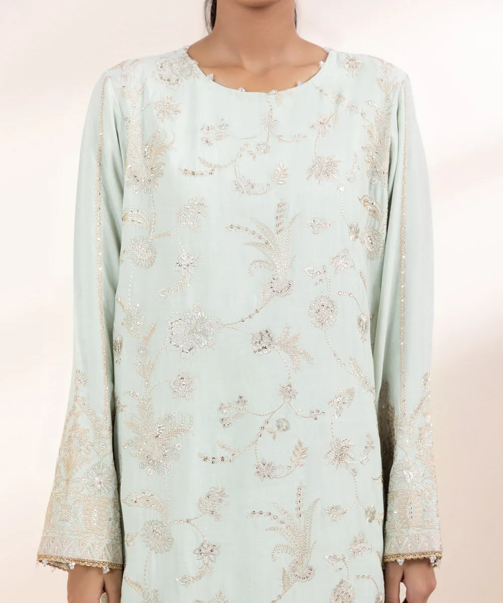 3 Piece - Embroidered Raw Silk Suit