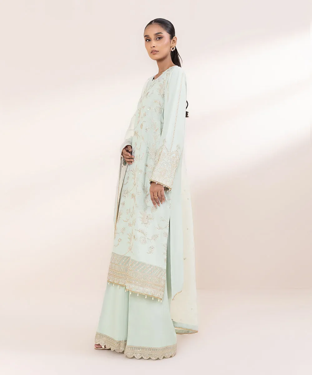 3 Piece - Embroidered Raw Silk Suit