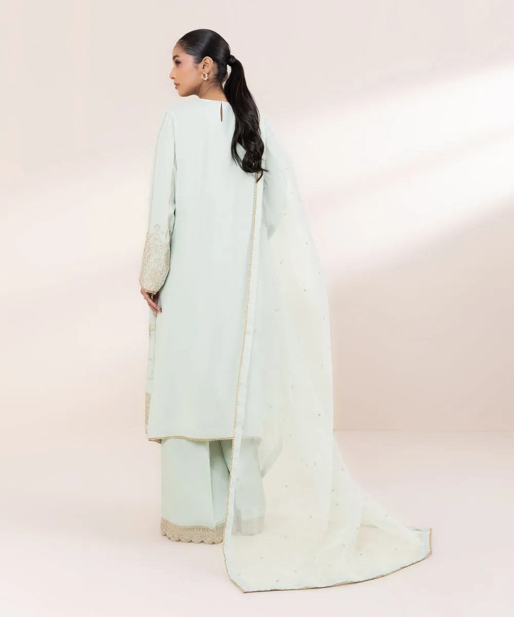 3 Piece - Embroidered Raw Silk Suit