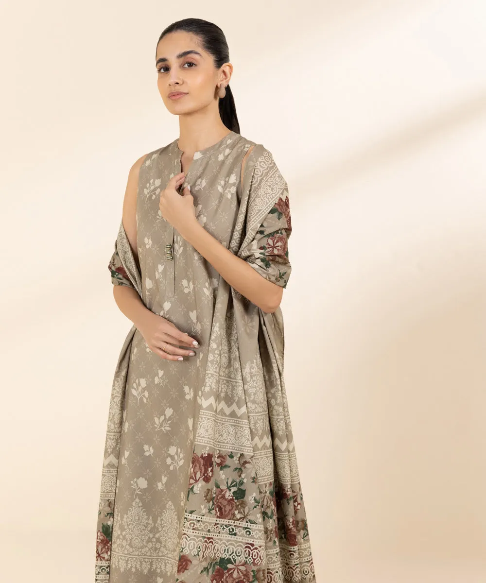 3 Piece - Printed Cotton Viscose Suit