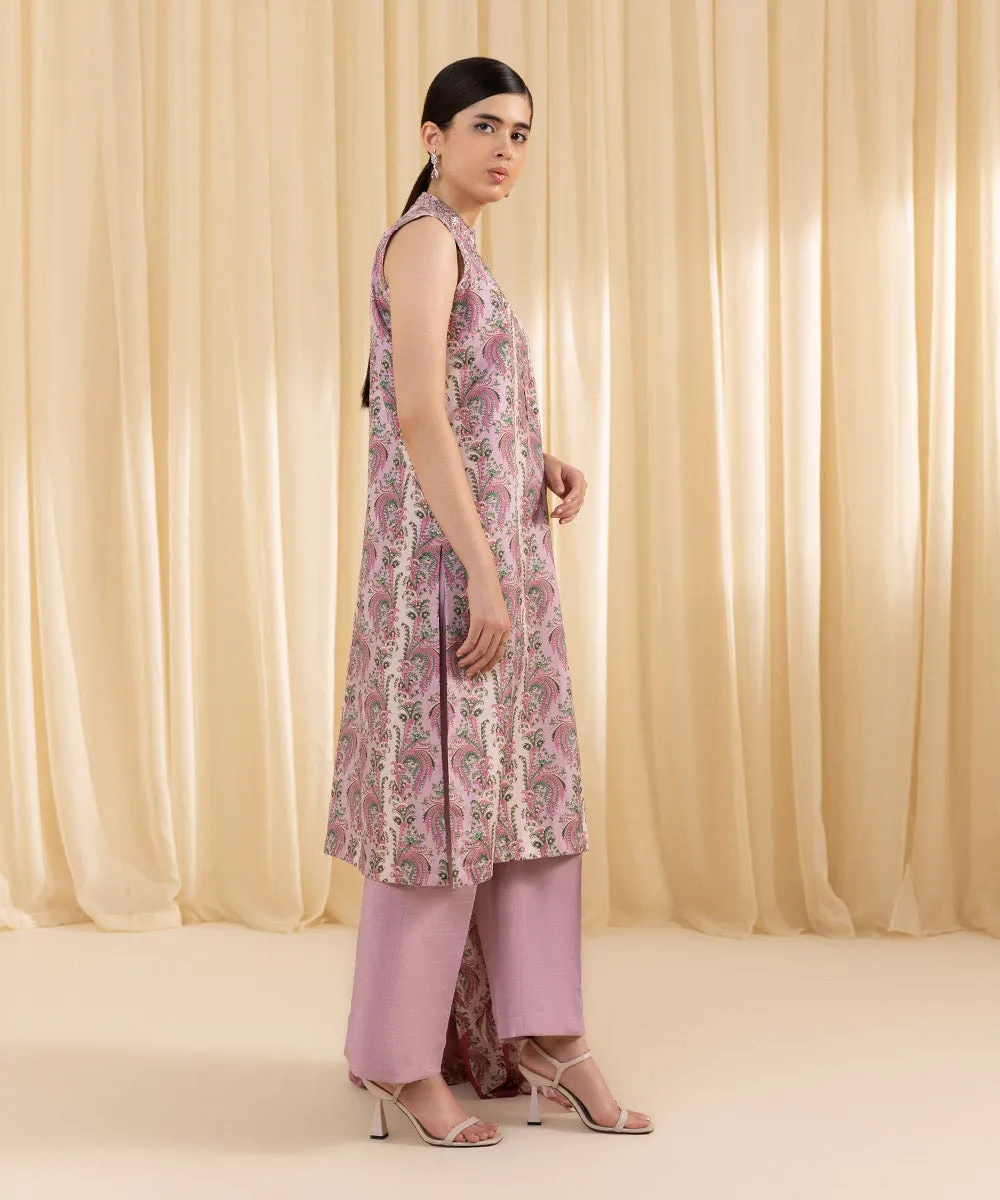 3 Piece -  Printed Silk Suit