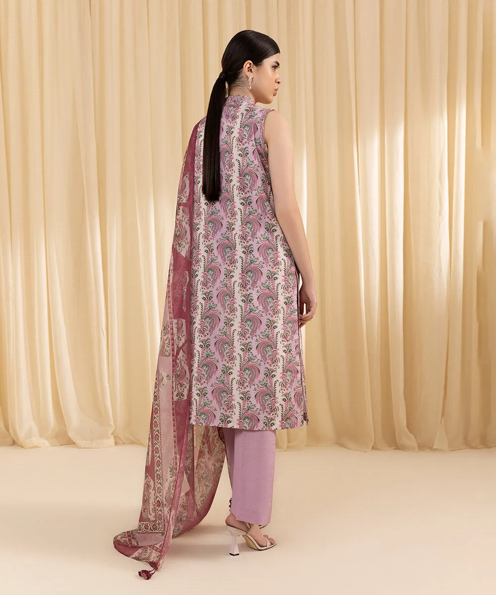 3 Piece -  Printed Silk Suit