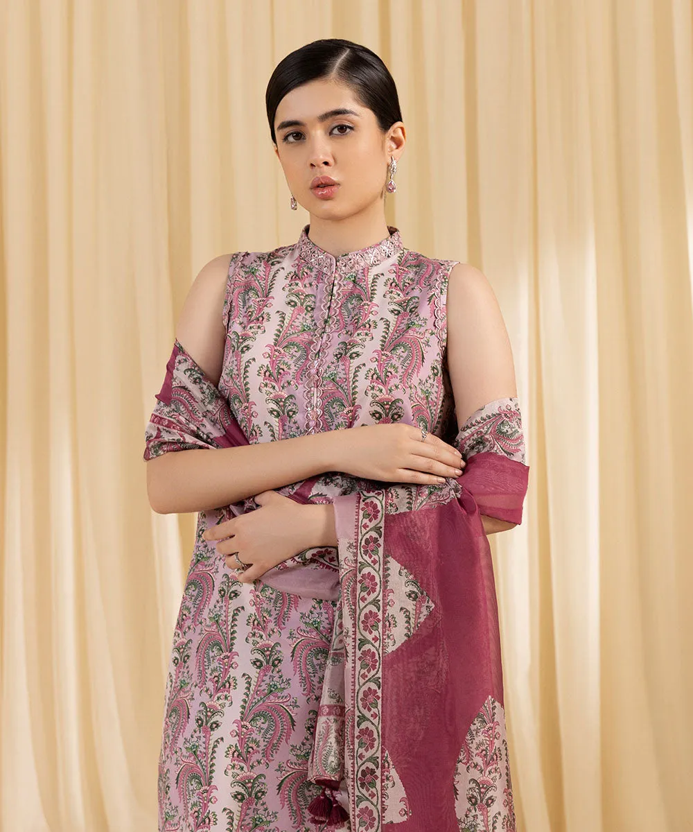 3 Piece -  Printed Silk Suit