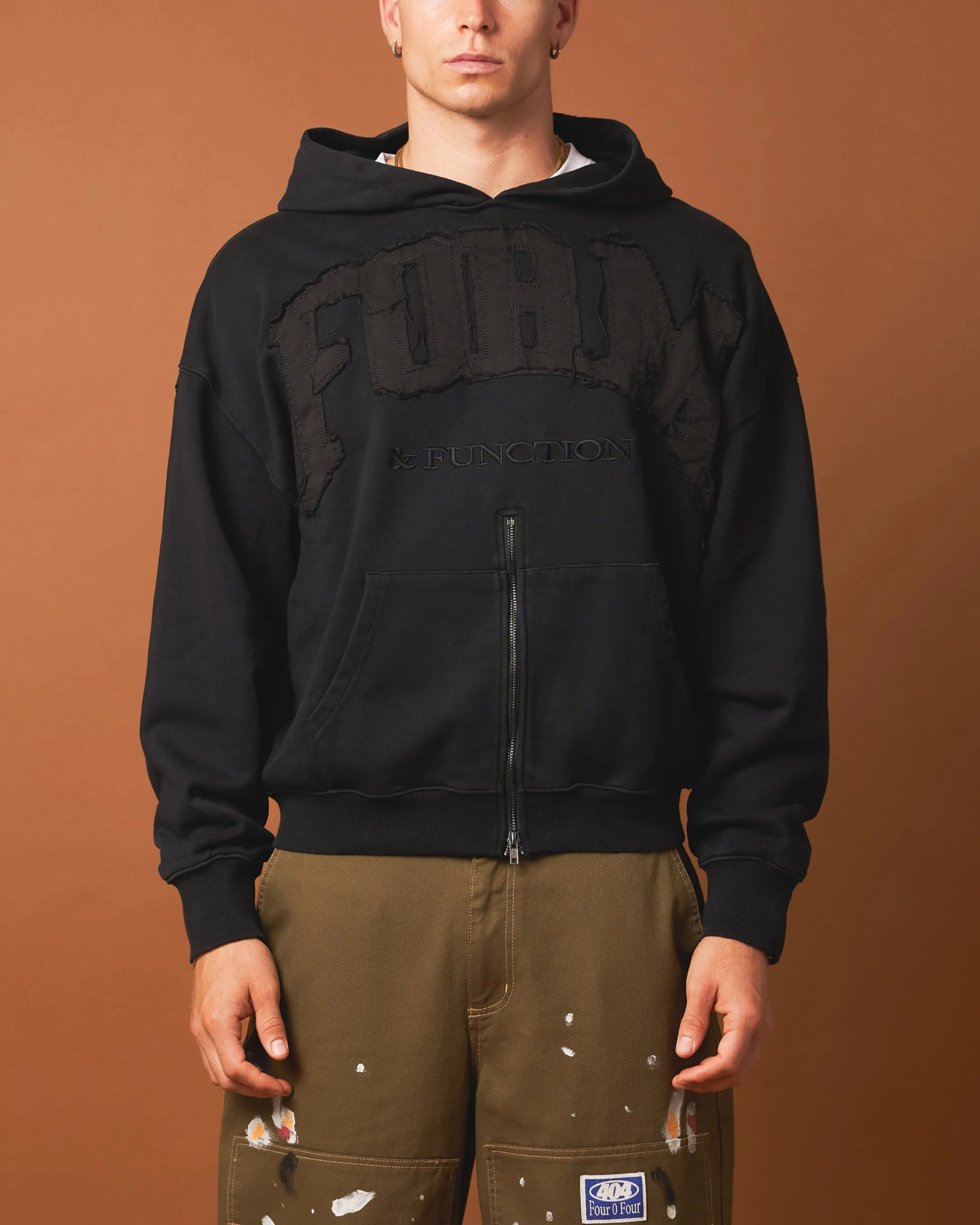 404 Bottom Zip Form Hoodie Black