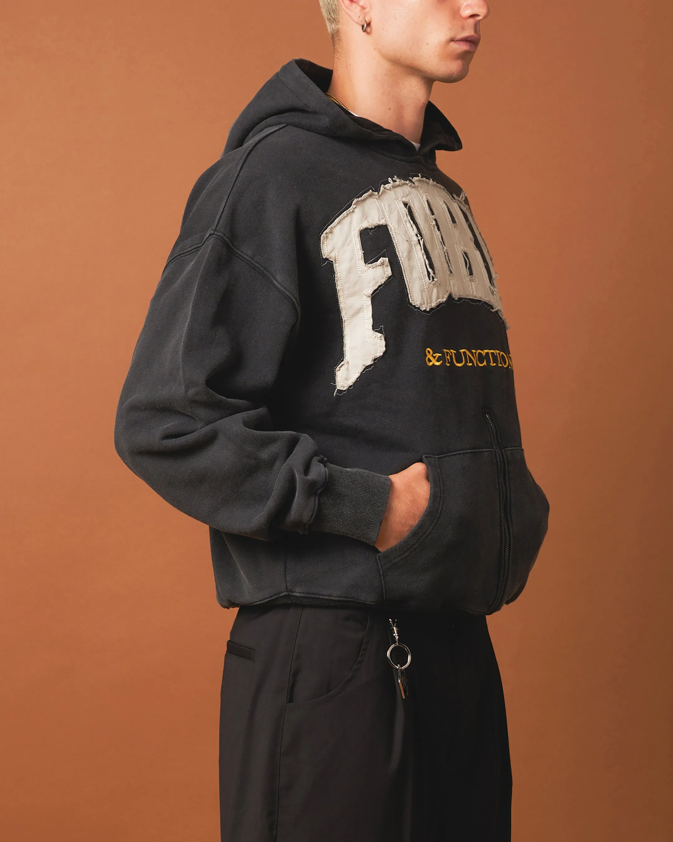 404 Bottom Zip Form Hoodie Washed Charcoal