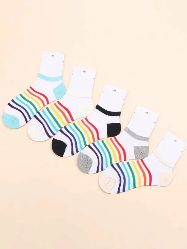 5pairs Rainbow Stripe Mesh Ankle Socks