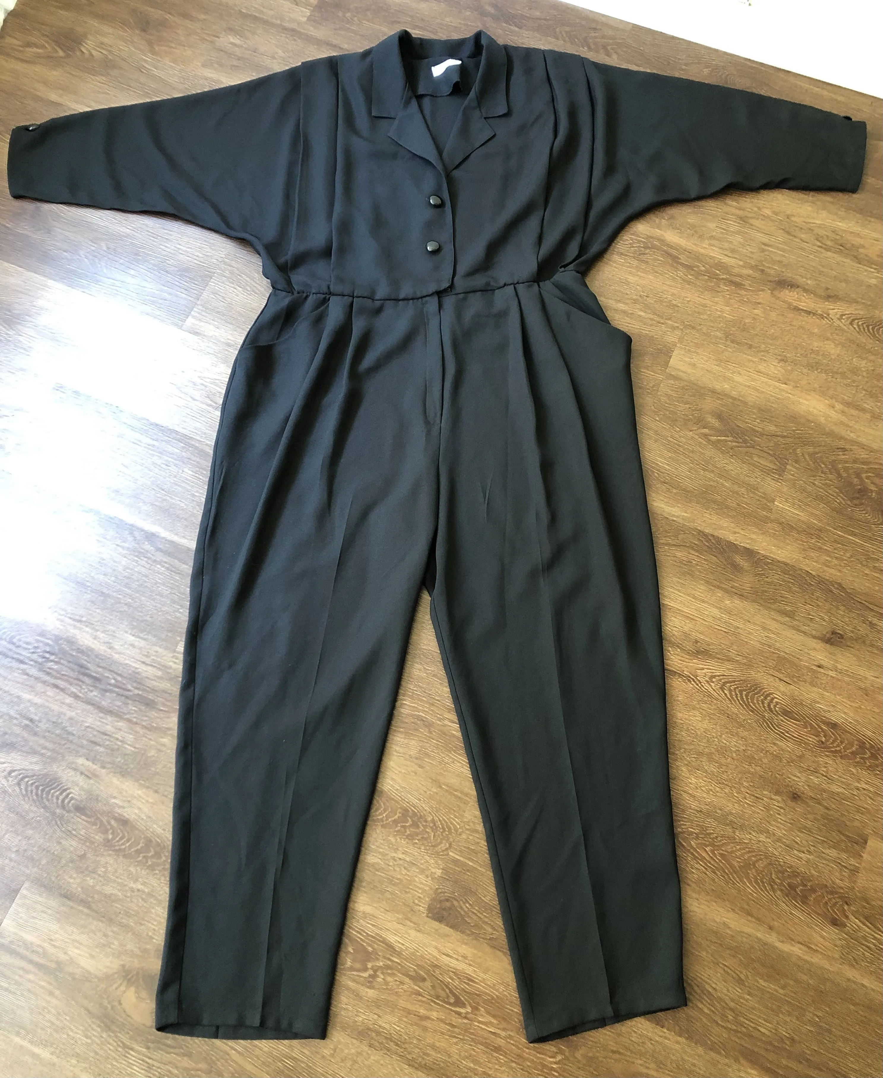 '80’s Black Jumpsuit with Dolman Sleeves by Lew Magram