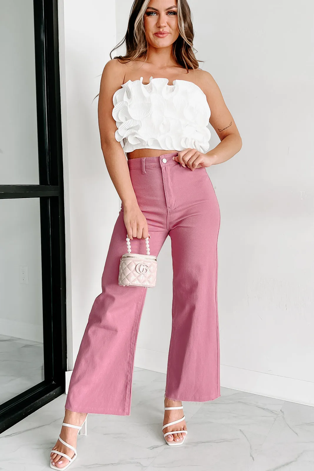 According To Plan High Rise Wide Leg Crop Jeans (Wild Rose)