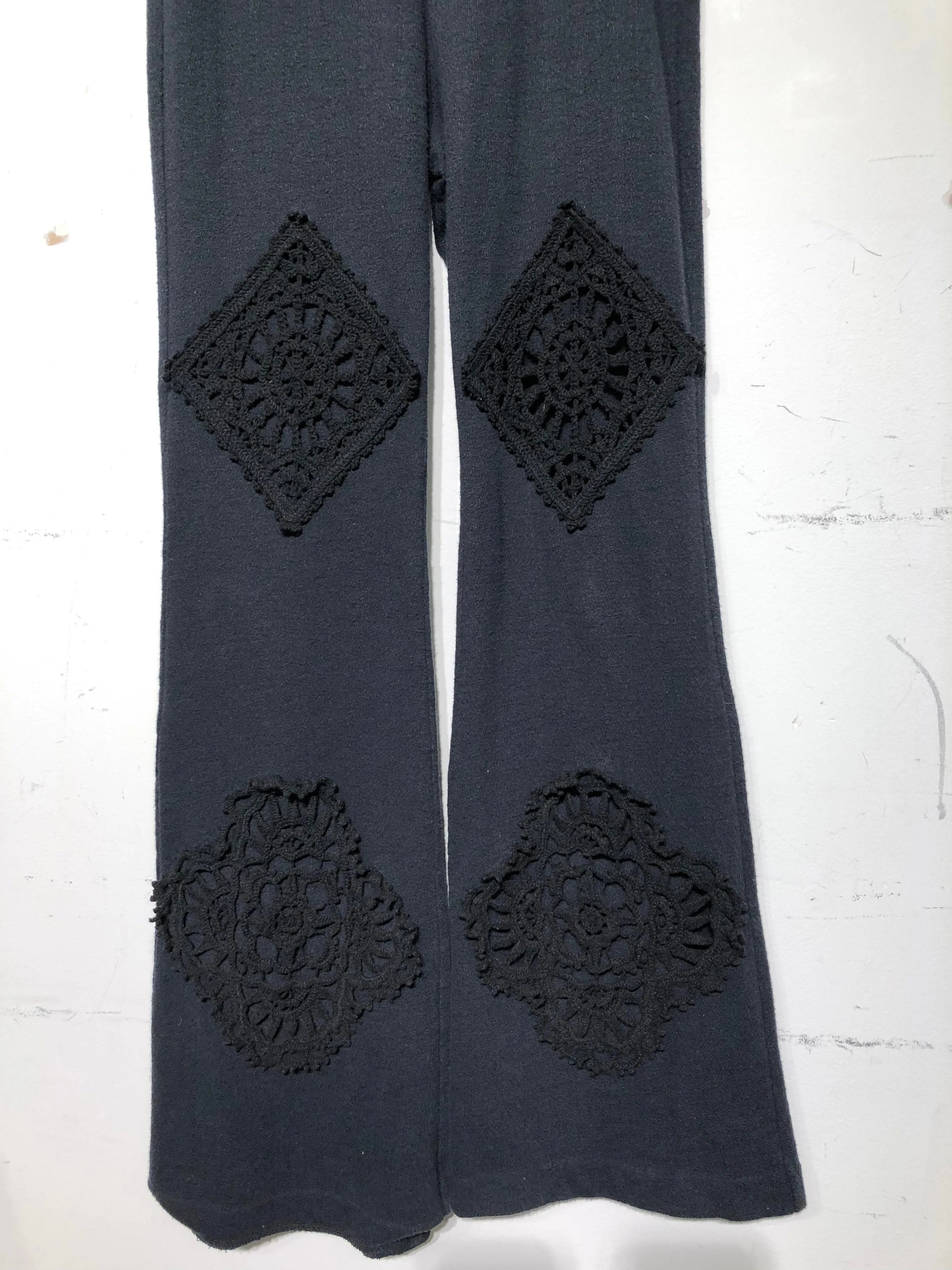 Acne Studios/Wide Leg Pants/L/Cotton/BLK/High-waisted/CROCHET FLARED TROUSER