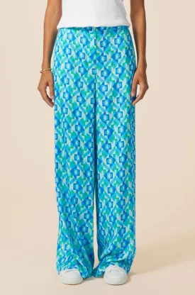 Alvia Satin Trouser | Tropical Geo Navy/Turquoise