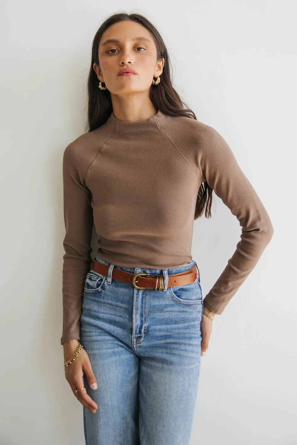 Amaya Mock Neck Top in Mocha