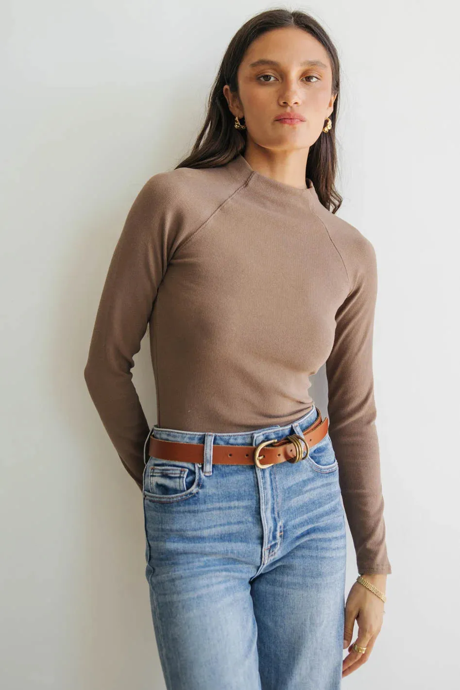 Amaya Mock Neck Top in Mocha