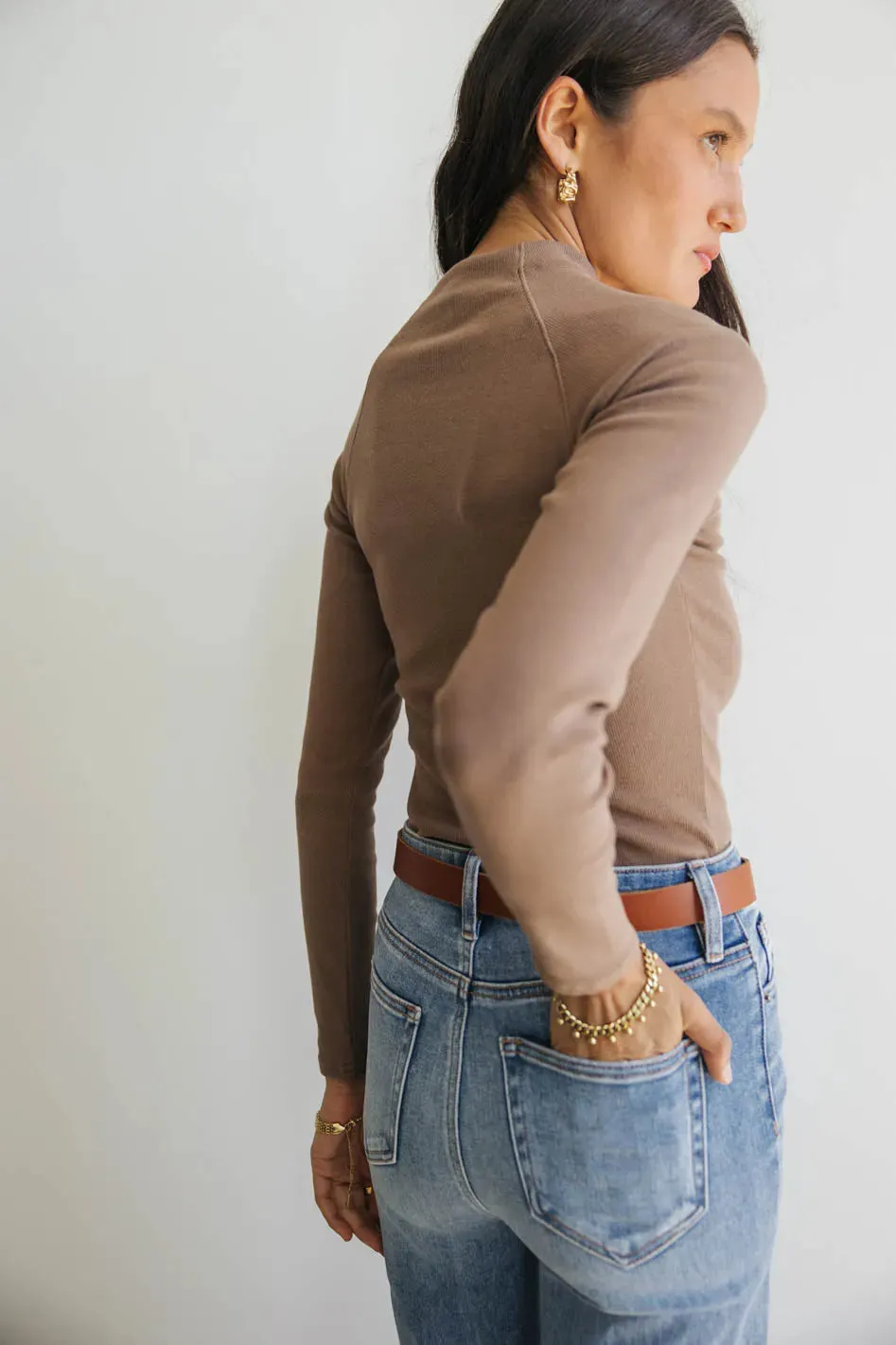 Amaya Mock Neck Top in Mocha