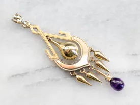 Amethyst and Seed Pearl Gold Tassel Pendant